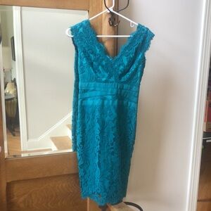Tadashi Shoji Teal Lace Midi Dress